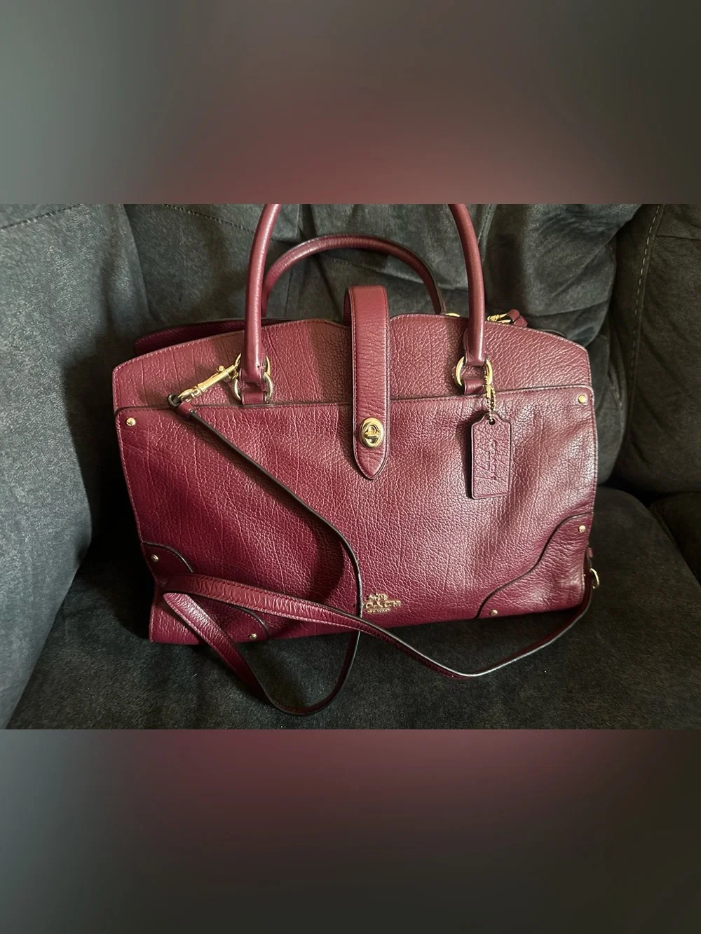 COACH F37167 MERCER ML SATCHEL X-BODY GRAIN LEATHER bordeaux Authentic